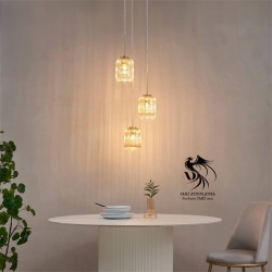 İris 3lü Bal Renkli Cam Sarkıt Avize