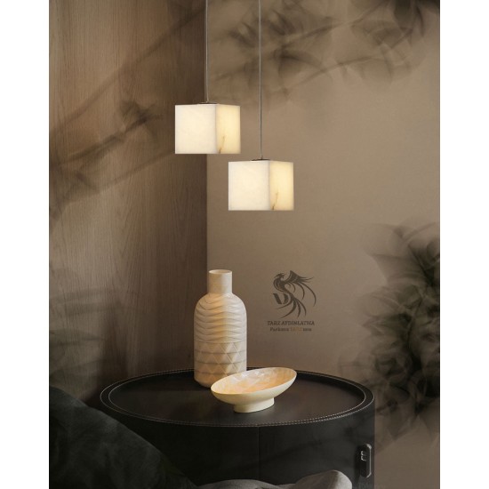 Küp Mermer Marble 2'li Sarkıt Avize 15cm