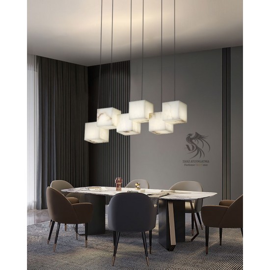 Küp Mermer Marble 6'lı Sarkıt Avize 12cm